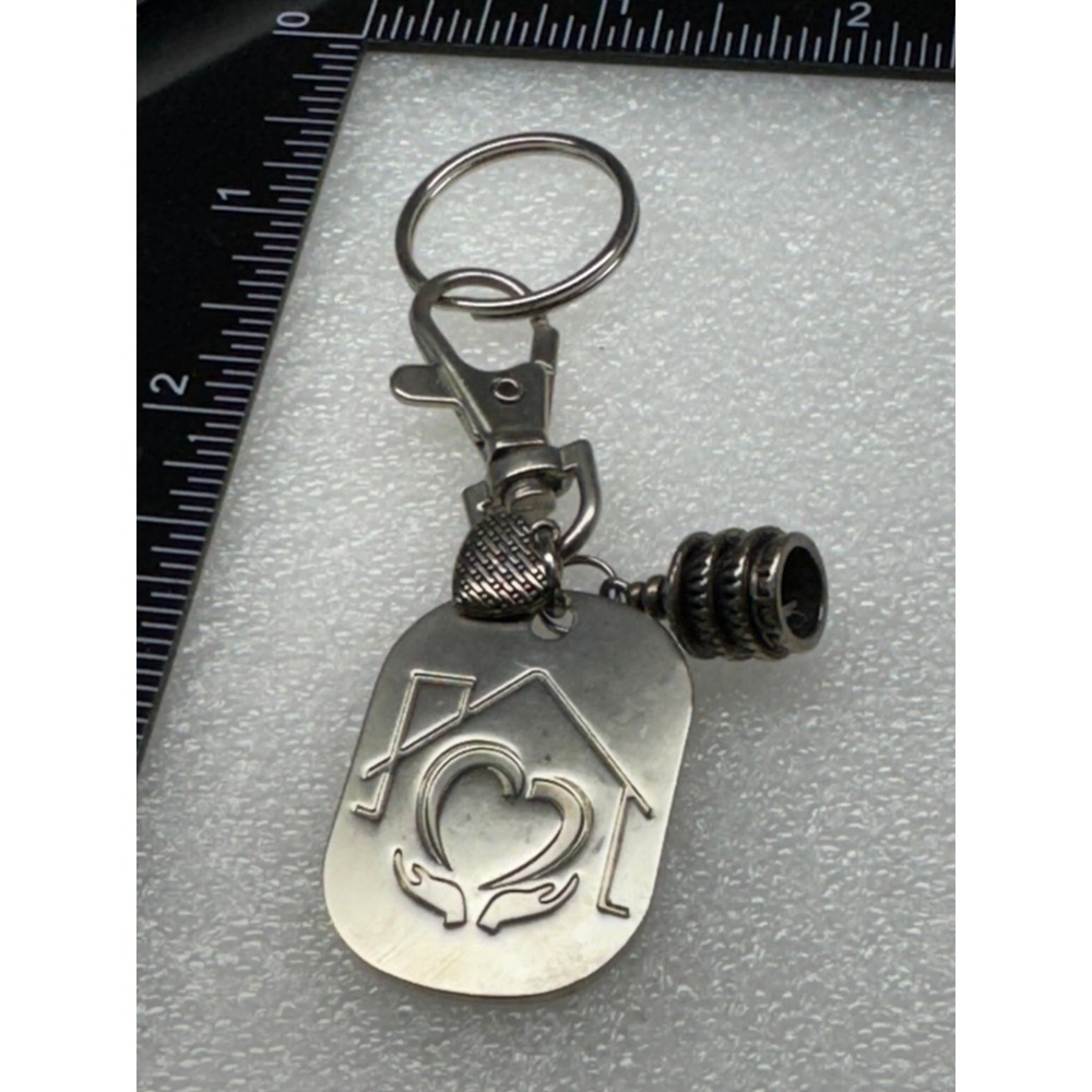 Silver Tone House Heart Charm Keychain with‎ Textured Accent
